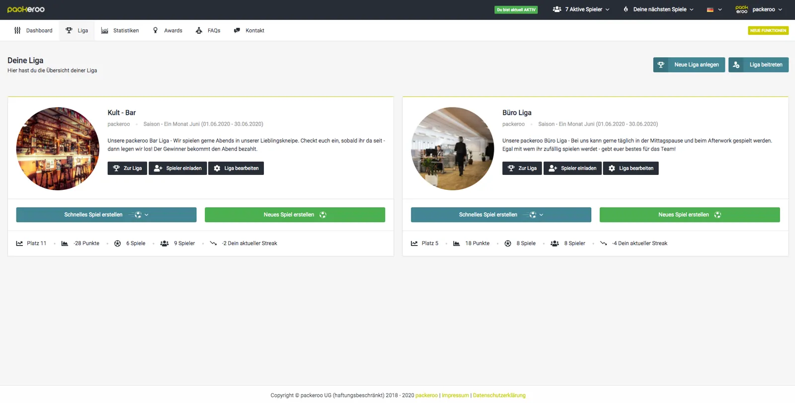 Zentrale Übersicht für alle Ligen & Teams