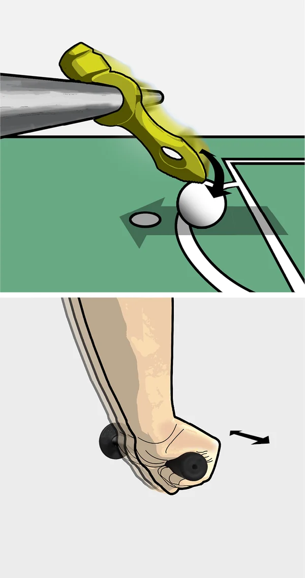 Leichtes Wischen über den Ball bewegt ihn nach hinten