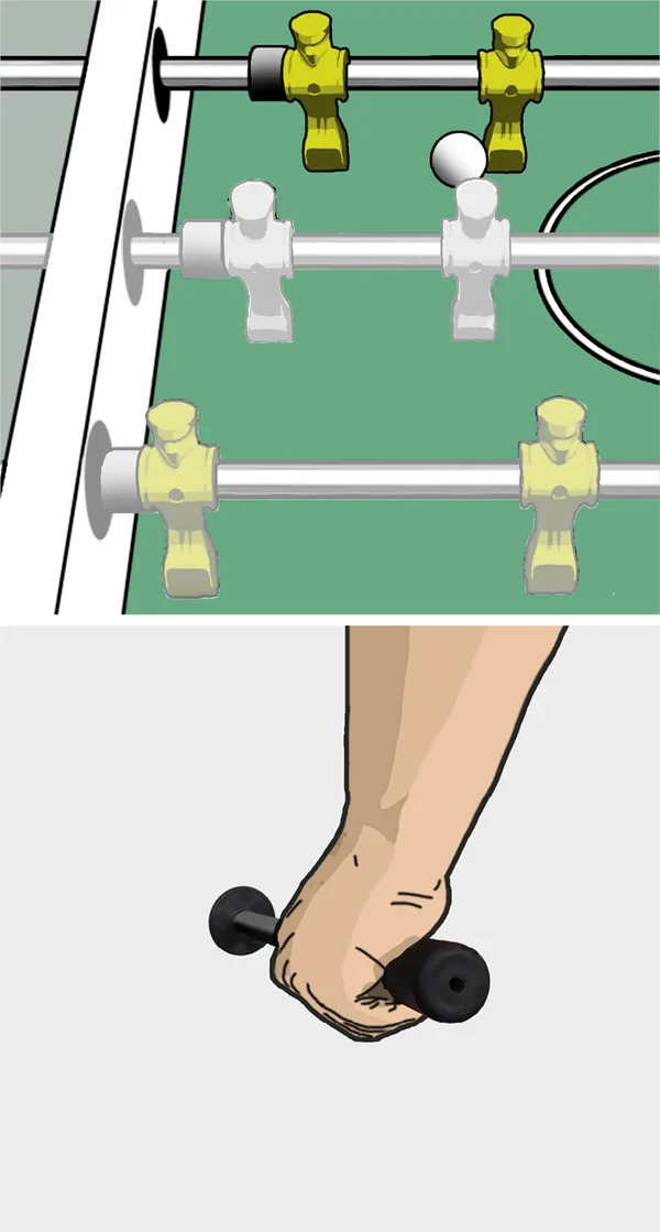 Der Ball liegt neben der zweiten Figur der Fünferreihe