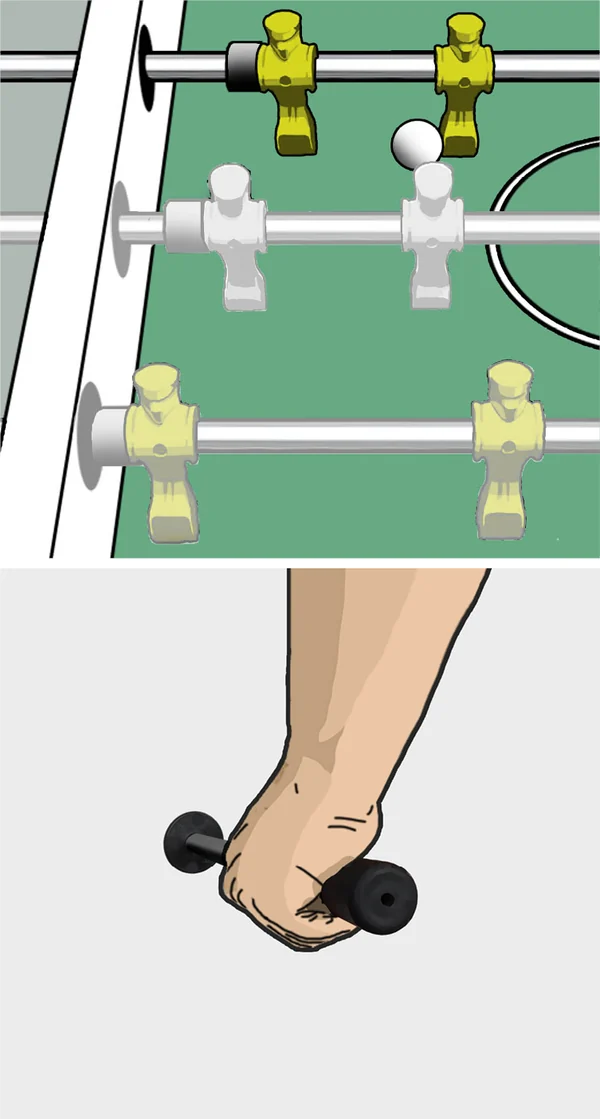 Der Ball liegt neben der zweiten Figur der Fünferreihe